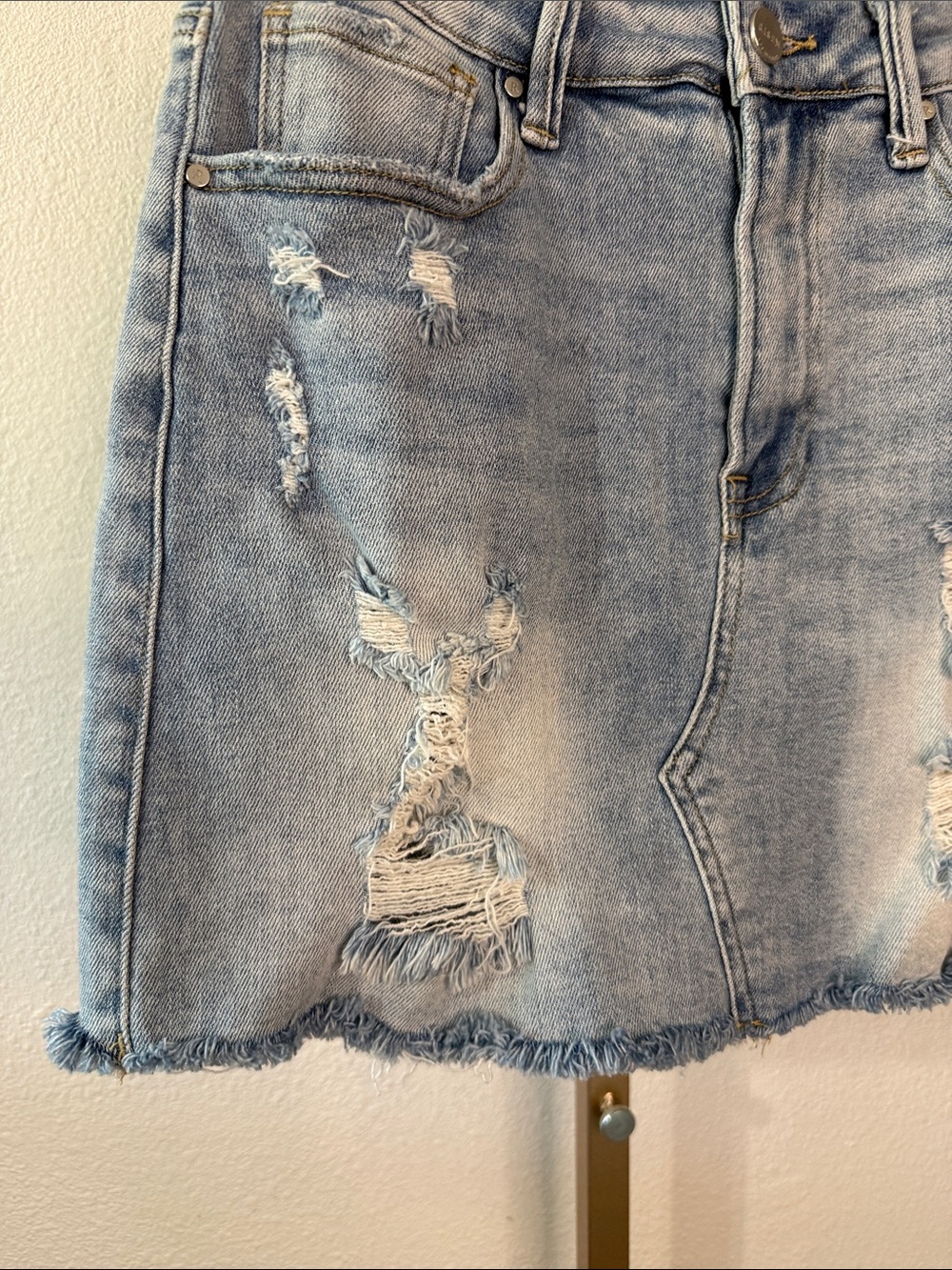 Womens Distressed Light Blue Denim Skirt - Picture 3 of 8